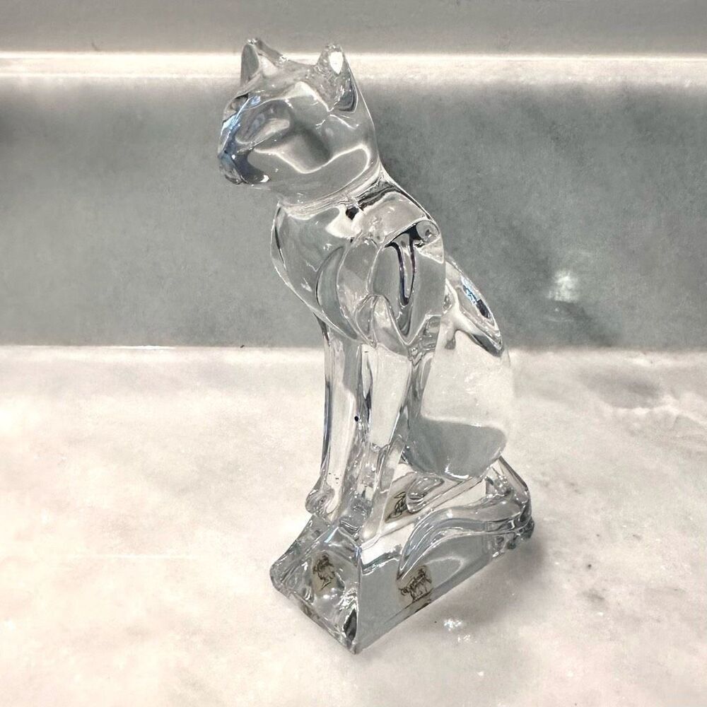 NWT Antique French Cristal D'Arques Cat Art Lead Crystal Glass Figurine Clear OS